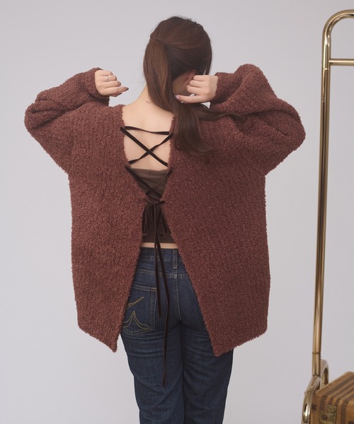 Ambre Neige(アンブルネージュ)の「2way lace up knit / 2WAYレースアップニット(ニット/セーター・レディース・ダークブラウン/ピンクベージュ/アイボリー・FREE)」の15枚目の写真
