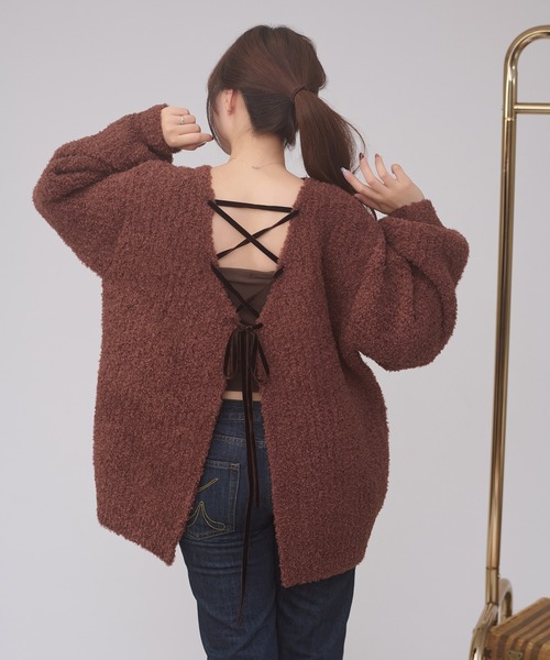 Ambre Neige(アンブルネージュ)の「2way lace up knit / 2WAYレースアップニット(ニット/セーター・レディース・ダークブラウン/ピンクベージュ/アイボリー・FREE)」の16枚目の写真