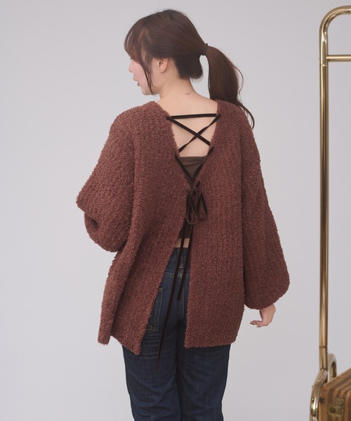 Ambre Neige(アンブルネージュ)の「2way lace up knit / 2WAYレースアップニット(ニット/セーター・レディース・ダークブラウン/ピンクベージュ/アイボリー・FREE)」の17枚目の写真