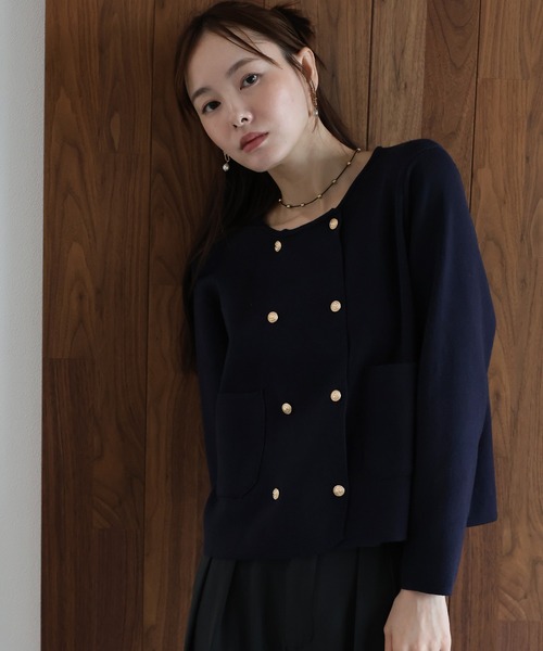 J by blue（ジェイバイブルー）の「ダブルブレストニットカーディガン（カーディガン/ボレロ・レディース・ネイビー/ブラック/アイボリー・MEDIUM）」の6枚目の写真