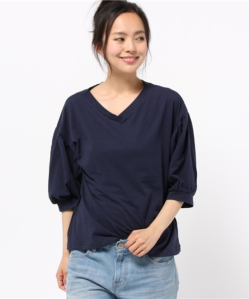 earth music&ecology(アースミュージックアンドエコロジー)の「【2016Summer】ボリュームギャザースリーブカットプルオーバー(Tシャツ/カットソー・レディース・ネイビー/カーキ/オフホワイト・FREE)」の3枚目の写真
