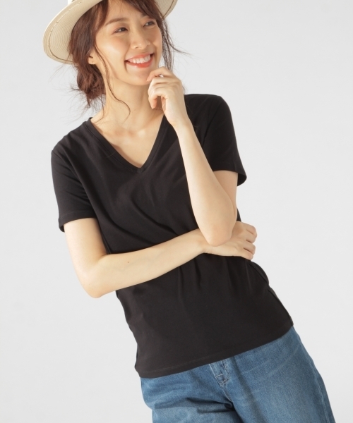 BAYFLOW（ベイフロー）の「BAYFLOW／コットンVネックプルオーバー 18SS（Tシャツ/カットソー・レディース・カーキ/ホワイト/ブラック・SMALL/MEDIUM）」の3枚目の写真