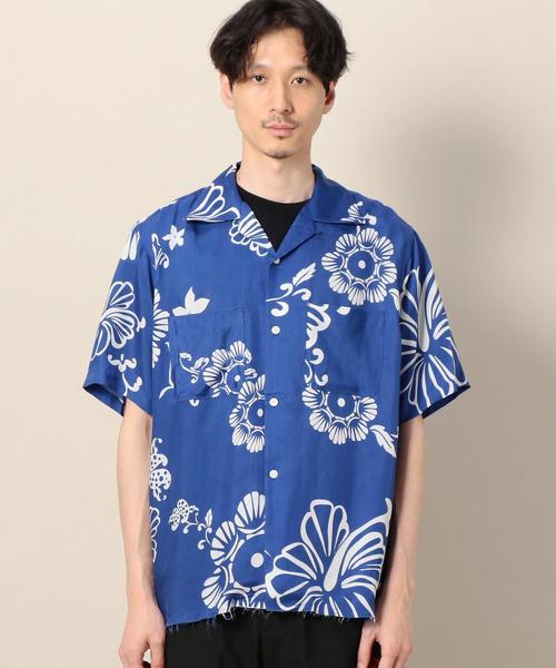O*E様 Needles ネイビー レース アロハシャツ M 23SS】Needles ニードルズ カバナシャツ レースクロス フラワー