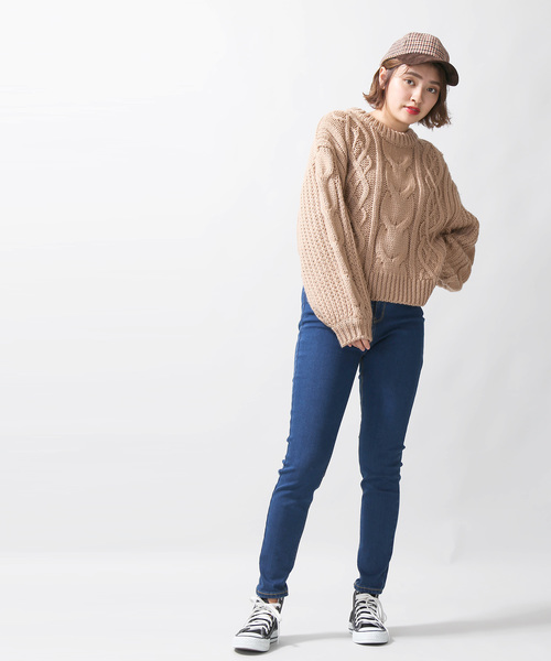 WEGO(ウィゴー)の「WEGO/ロービングケーブルニット(ニット/セーター・レディース・パープル/アイボリー/ライトブラウン/マスタード/ライトベージュ/ライトピンク・FREE)」の7枚目の写真