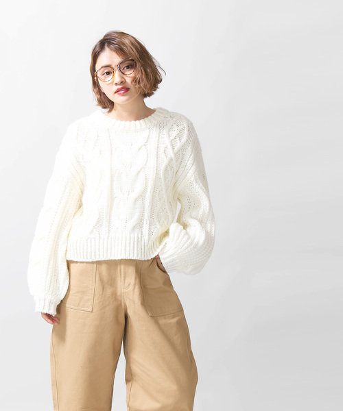 WEGO(ウィゴー)の「WEGO/ロービングケーブルニット(ニット/セーター・レディース・パープル/アイボリー/ライトブラウン/マスタード/ライトベージュ/ライトピンク・FREE)」の9枚目の写真