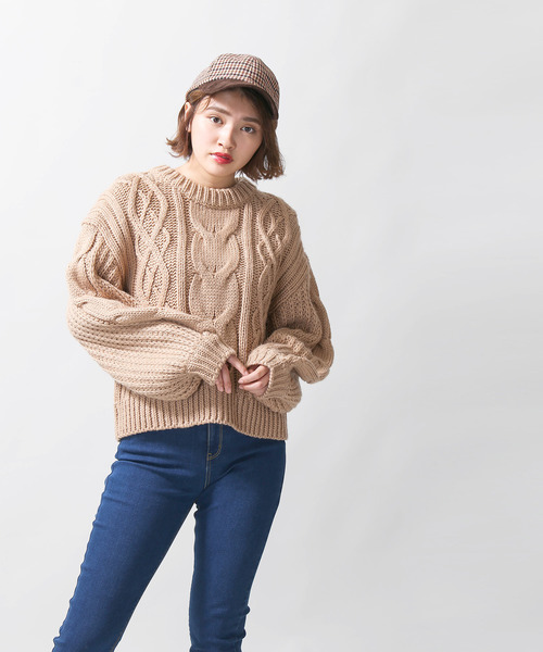 WEGO(ウィゴー)の「WEGO/ロービングケーブルニット(ニット/セーター・レディース・パープル/アイボリー/ライトブラウン/マスタード/ライトベージュ/ライトピンク・FREE)」の19枚目の写真