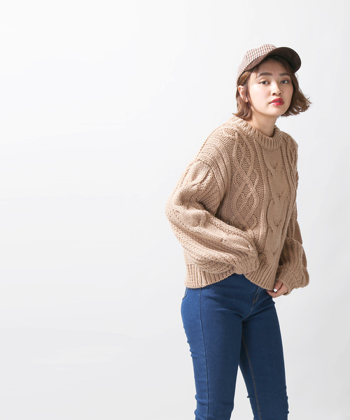 WEGO(ウィゴー)の「WEGO/ロービングケーブルニット(ニット/セーター・レディース・パープル/アイボリー/ライトブラウン/マスタード/ライトベージュ/ライトピンク・FREE)」の11枚目の写真