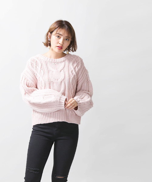 WEGO(ウィゴー)の「WEGO/ロービングケーブルニット(ニット/セーター・レディース・パープル/アイボリー/ライトブラウン/マスタード/ライトベージュ/ライトピンク・FREE)」の21枚目の写真