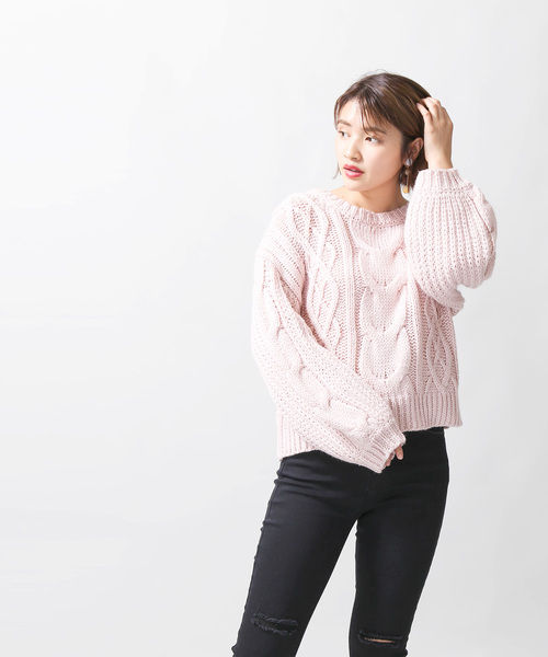 WEGO(ウィゴー)の「WEGO/ロービングケーブルニット(ニット/セーター・レディース・パープル/アイボリー/ライトブラウン/マスタード/ライトベージュ/ライトピンク・FREE)」の13枚目の写真