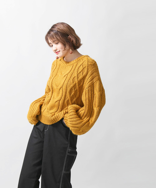 WEGO(ウィゴー)の「WEGO/ロービングケーブルニット(ニット/セーター・レディース・パープル/アイボリー/ライトブラウン/マスタード/ライトベージュ/ライトピンク・FREE)」の18枚目の写真