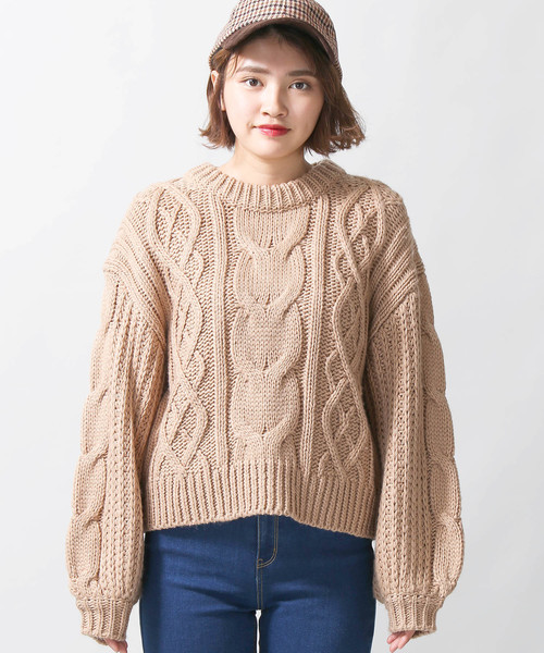 WEGO(ウィゴー)の「WEGO/ロービングケーブルニット(ニット/セーター・レディース・パープル/アイボリー/ライトブラウン/マスタード/ライトベージュ/ライトピンク・FREE)」の20枚目の写真