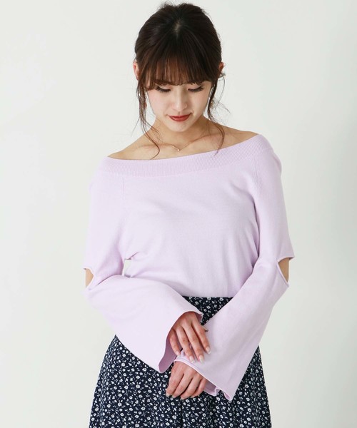 HER CLOSET(ハークローゼット)の「【HER CLOSET】袖カットデザインニット(ニット/セーター・レディース・ホワイト/サックスブルー/パープル系その他・M)」の2枚目の写真
