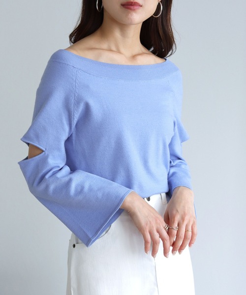 HER CLOSET(ハークローゼット)の「【HER CLOSET】袖カットデザインニット(ニット/セーター・レディース・ホワイト/サックスブルー/パープル系その他・M)」の11枚目の写真