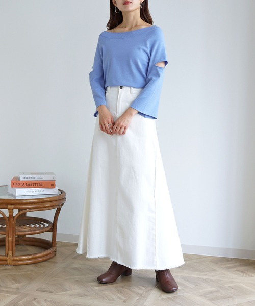 HER CLOSET(ハークローゼット)の「【HER CLOSET】袖カットデザインニット(ニット/セーター・レディース・ホワイト/サックスブルー/パープル系その他・M)」の13枚目の写真