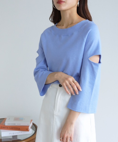 HER CLOSET(ハークローゼット)の「【HER CLOSET】袖カットデザインニット(ニット/セーター・レディース・ホワイト/サックスブルー/パープル系その他・M)」の12枚目の写真