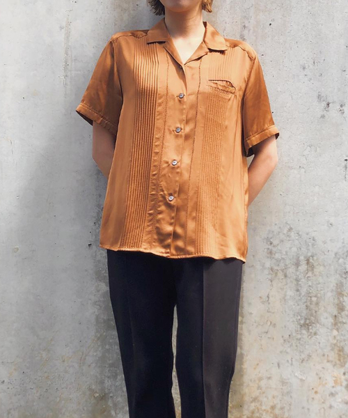CASA FLINE 半袖シャツ ベージュ ピンタック