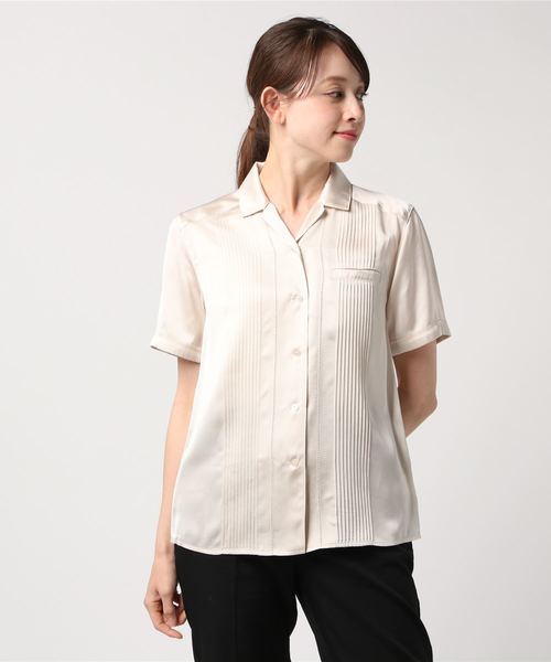 CASA FLINE 半袖シャツ ベージュ ピンタック