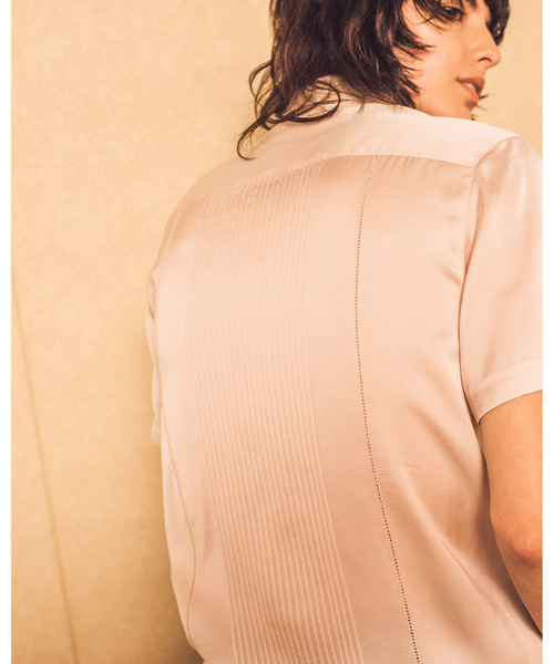 CASA FLINE 半袖シャツ ベージュ ピンタック CASA FLINE 半袖シャツ ベージュ ピンタック
