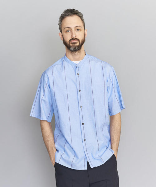 BEAUTY&YOUTH UNITED ARROWS（ビューティーアンドユースユナイテッドアローズ）の「BY ストライプ バンドカラー ワイドフォルム シャツ ◆（シャツ/ブラウス・メンズ・ホワイト/ライトブルー・X-LARGE/LARGE/SMALL/MEDIUM）」の2枚目の写真