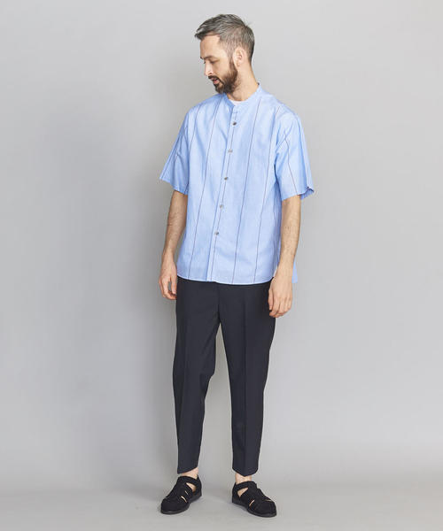 BEAUTY&YOUTH UNITED ARROWS（ビューティーアンドユースユナイテッドアローズ）の「BY ストライプ バンドカラー ワイドフォルム シャツ ◆（シャツ/ブラウス・メンズ・ホワイト/ライトブルー・X-LARGE/LARGE/SMALL/MEDIUM）」の6枚目の写真