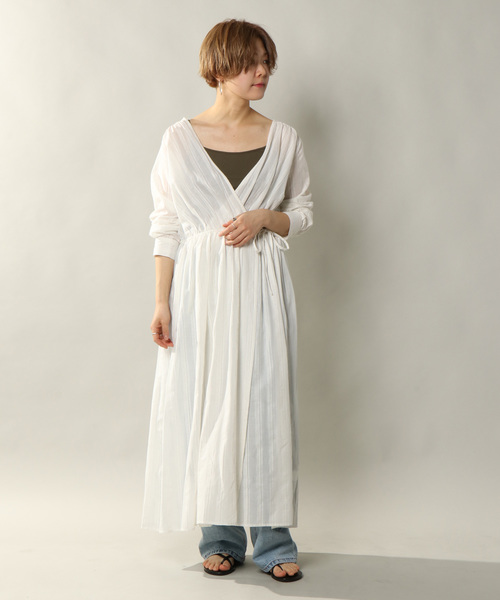 notch.(ノッチ)の「ドビーガウンカシュクールワンピース(ワンピース・レディース・ブラック/ベージュ/オフホワイト・M/TM)」の4枚目の写真