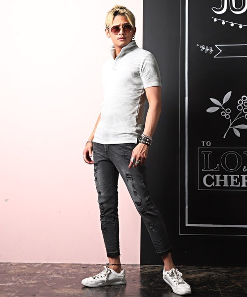 LUXSTYLE（ラグスタイル）の「シアサッカー半袖ポロシャツ（ポロシャツ・メンズ・ホワイト/ブラック/ネイビー/ストライプ/ホワイト×グレー・S/M/L/XL）」の19枚目の写真