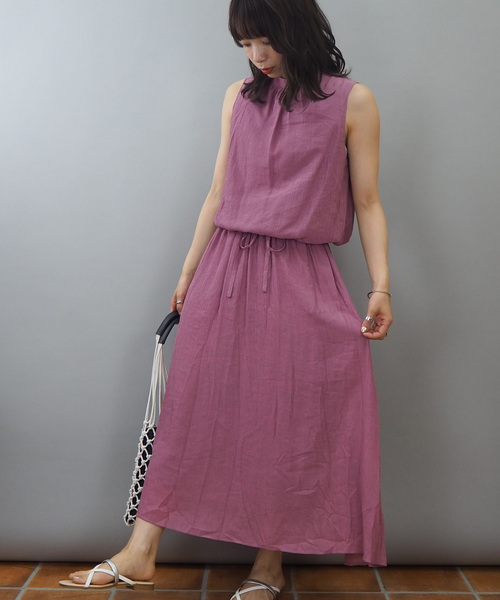 tiptop（ティップトップ）の「無地・花柄ノースリーブハイネックワンピース（ワンピース・レディース・ブラック/ライトグレー/ダークグレー/ブラウン/パープル・FREE）」の5枚目の写真