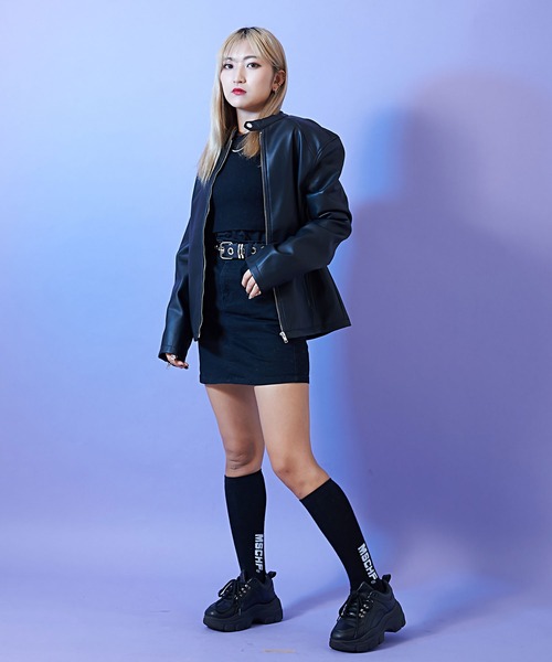 vicci/ヴィッチ』レザーライクシングルライダースジャケット