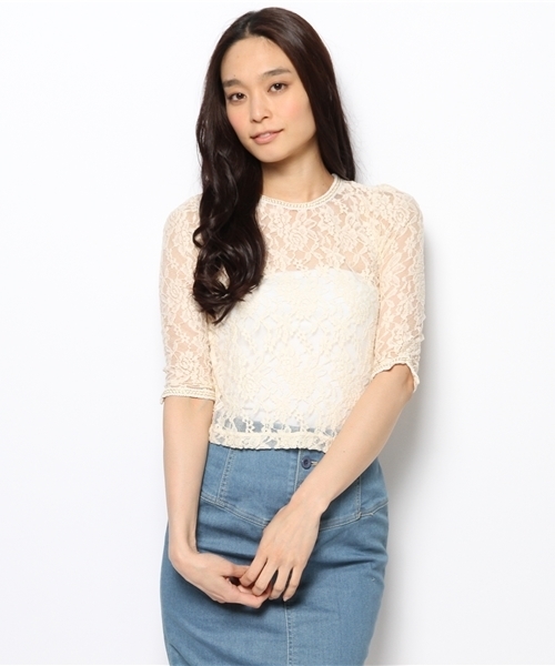 OUTLET(アウトレット)の「【WHO'S WHO gallery】ブレードレースTEE(Tシャツ/カットソー・レディース・アイボリー/ブラック/ホワイト・FREE)」の1枚目の写真