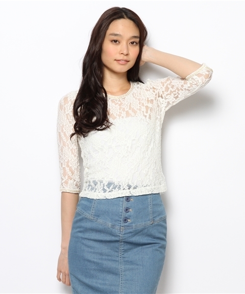 OUTLET(アウトレット)の「【WHO'S WHO gallery】ブレードレースTEE(Tシャツ/カットソー・レディース・アイボリー/ブラック/ホワイト・FREE)」の2枚目の写真