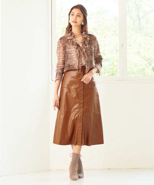 NARACAMICIE（ナラカミーチェ）の「フェイクレザーＡラインスカート（スカート・レディース・ブラウン/ブラック・LARGE/MEDIUM）」の2枚目の写真