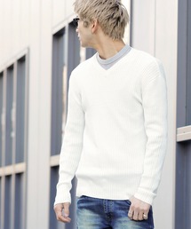 A.S.M | ミックス ワイド リブ スキニー Vネック ニット(ニット/セーター)