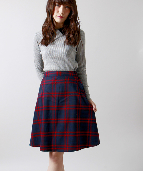 WEGO（ウィゴー）の「WEGO/チェックミドルスカート（スカート・レディース・グリーン/レッド・FREE）」の2枚目の写真