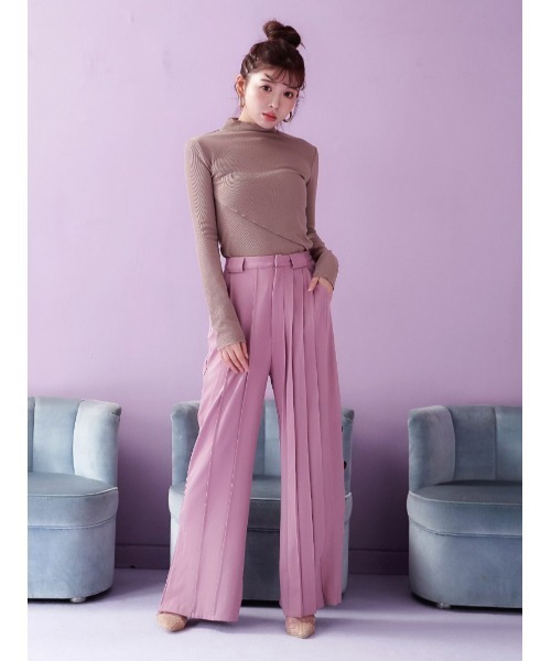 Darich ダーリッチ　レースドッキングワイドスラックスパンツ サイドプリーツストレートパンツ（その他パンツ）｜Darich