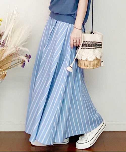 Encanto アズールエンカント のファッション 軽減効果 スカート 洗濯機で洗える Azul セール ストライプ柄タックフレアースカート スカート Azul スカート 静電気