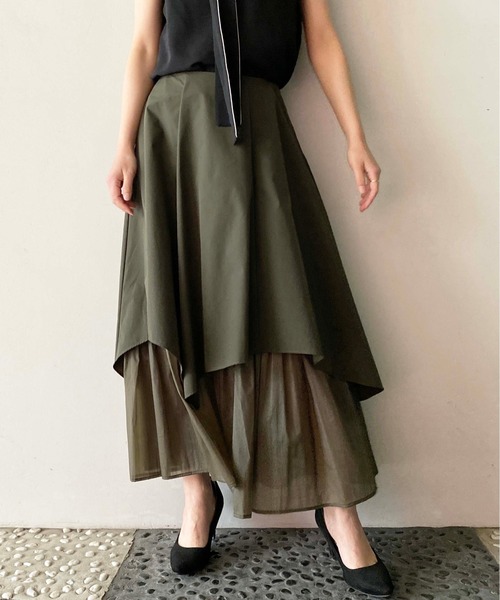 PICCIN（ピッチン）の「レイヤードアシメスカート（スカート・レディース・ブラック/オフホワイト/カーキ・M）」の3枚目の写真