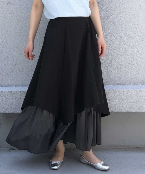 PICCIN（ピッチン）の「レイヤードアシメスカート（スカート・レディース・ブラック/オフホワイト/カーキ・M）」の2枚目の写真