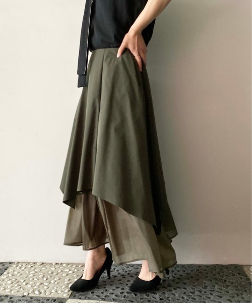 PICCIN（ピッチン）の「レイヤードアシメスカート（スカート・レディース・ブラック/オフホワイト/カーキ・M）」の4枚目の写真