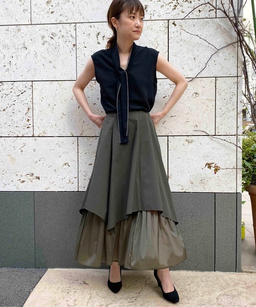 PICCIN（ピッチン）の「レイヤードアシメスカート（スカート・レディース・ブラック/オフホワイト/カーキ・M）」の6枚目の写真
