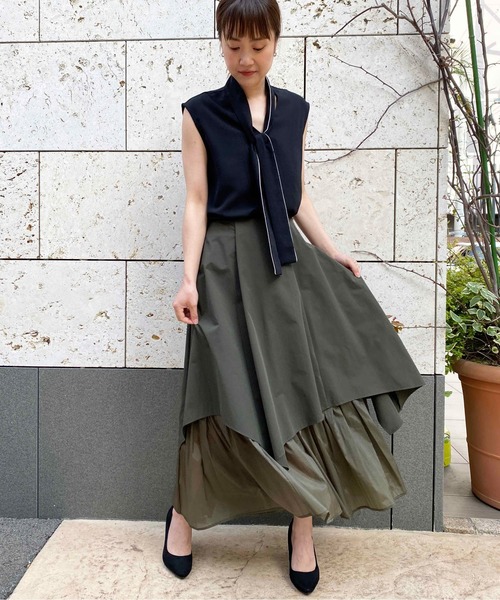 PICCIN（ピッチン）の「レイヤードアシメスカート（スカート・レディース・ブラック/オフホワイト/カーキ・M）」の7枚目の写真