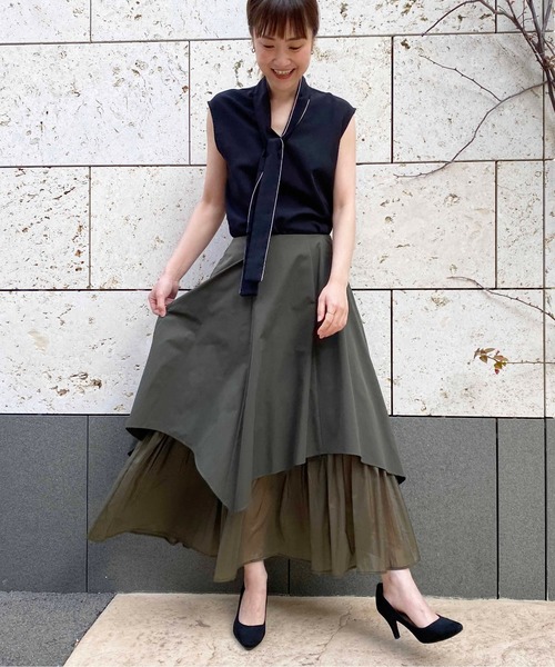 PICCIN（ピッチン）の「レイヤードアシメスカート（スカート・レディース・ブラック/オフホワイト/カーキ・M）」の10枚目の写真