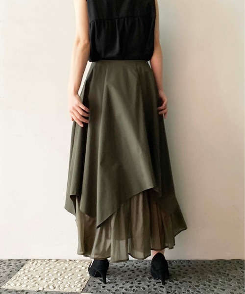 PICCIN（ピッチン）の「レイヤードアシメスカート（スカート・レディース・ブラック/オフホワイト/カーキ・M）」の5枚目の写真