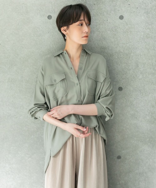 koe(コエ)の「【2020AW】カルゼワークシャツ(ビッグシルエットシャツ/ブラウス)〇(シャツ/ブラウス)」|ライトカーキ