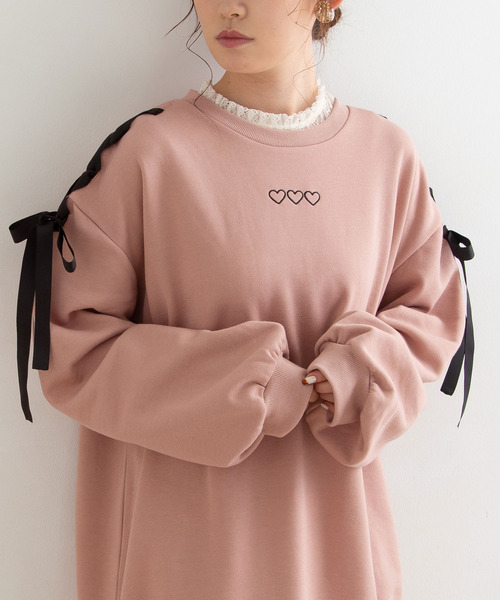 Newlyme（ニューリーミー）の「肩リボンカットワンピース（パーカー・レディース・ブラック/ベージュ/ピンク/ラベンダー・MEDIUM/LARGE）」の7枚目の写真