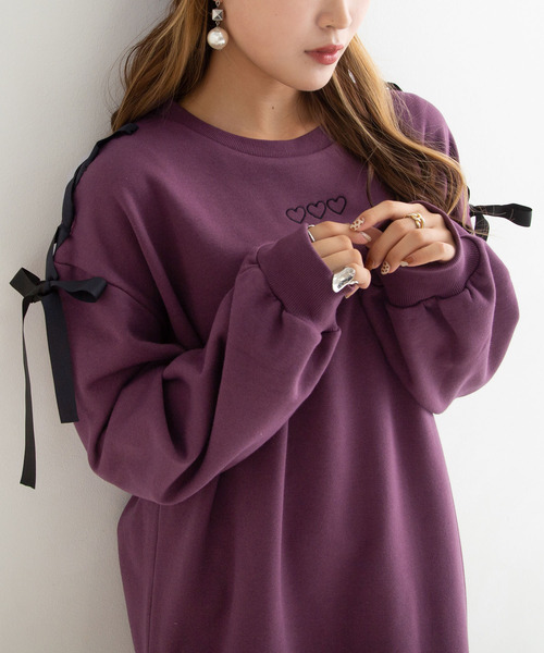 Newlyme（ニューリーミー）の「肩リボンカットワンピース（パーカー・レディース・ブラック/ベージュ/ピンク/ラベンダー・MEDIUM/LARGE）」の10枚目の写真