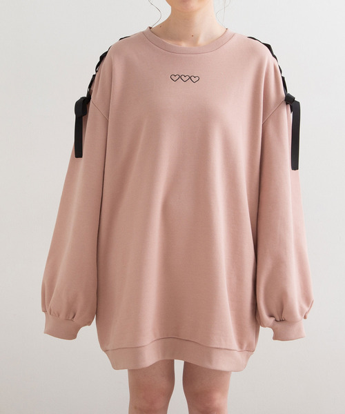 Newlyme（ニューリーミー）の「肩リボンカットワンピース（パーカー・レディース・ブラック/ベージュ/ピンク/ラベンダー・MEDIUM/LARGE）」の11枚目の写真