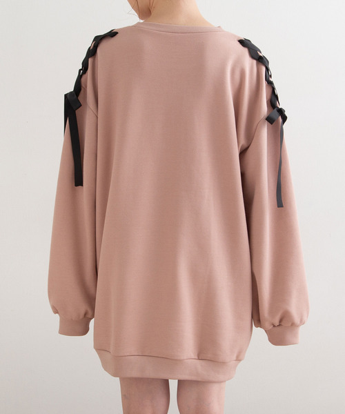 Newlyme（ニューリーミー）の「肩リボンカットワンピース（パーカー・レディース・ブラック/ベージュ/ピンク/ラベンダー・MEDIUM/LARGE）」の12枚目の写真