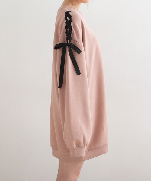 Newlyme（ニューリーミー）の「肩リボンカットワンピース（パーカー・レディース・ブラック/ベージュ/ピンク/ラベンダー・MEDIUM/LARGE）」の13枚目の写真