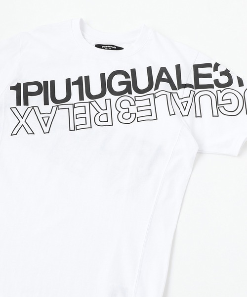 1piu1uguale3 RELAX(ウノピュウノウグァーレトレリラックス)の「【1PIU1UGUALE3 RELAX】ダブルロゴ半袖Tシャツ / UST-21001(Tシャツ/カットソー・メンズ・ホワイト/ブラック・SMALL/MEDIUM/LARGE/X-LARGE)」の1枚目の写真