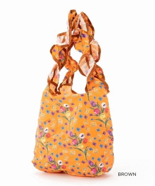 Casselini(キャセリーニ)の「プリントフリルミニエコバッグ(エコバッグ/サブバッグ・レディース・アイボリー/ブラウン/ブルー系1/オレンジ・FREE)」の1枚目の写真